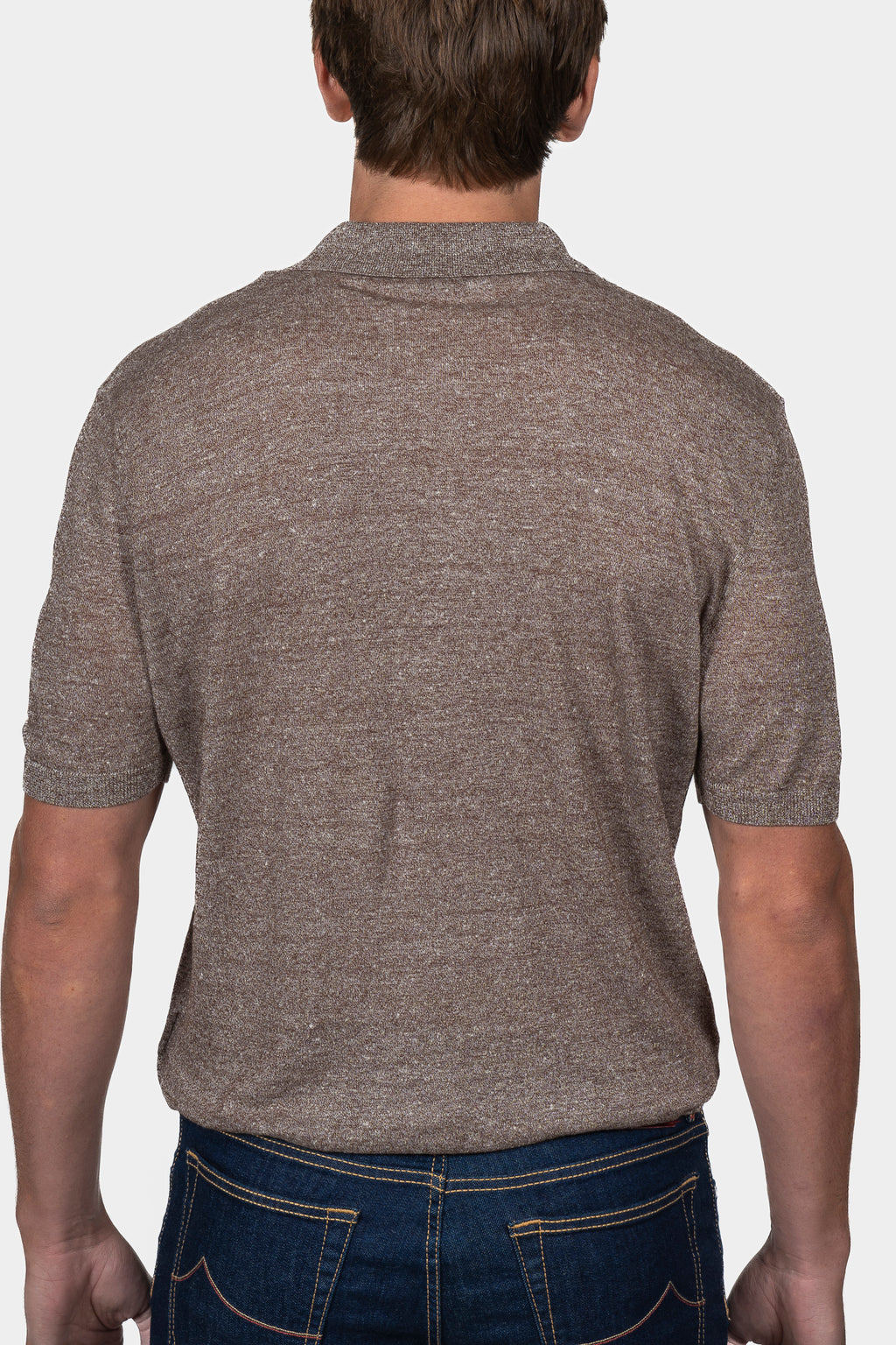 ALTEA | Buttoned Marle Knit Polo | Brown