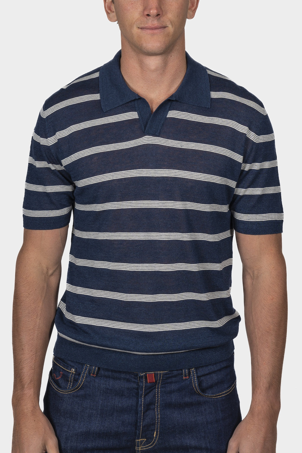 ALTEA | Knitted Stripe Polo | Navy