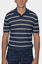 ALTEA | Knitted Stripe Polo | Navy