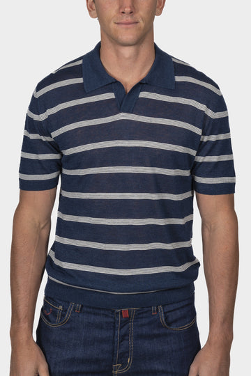 ALTEA Navy Knitted Stripe Polo