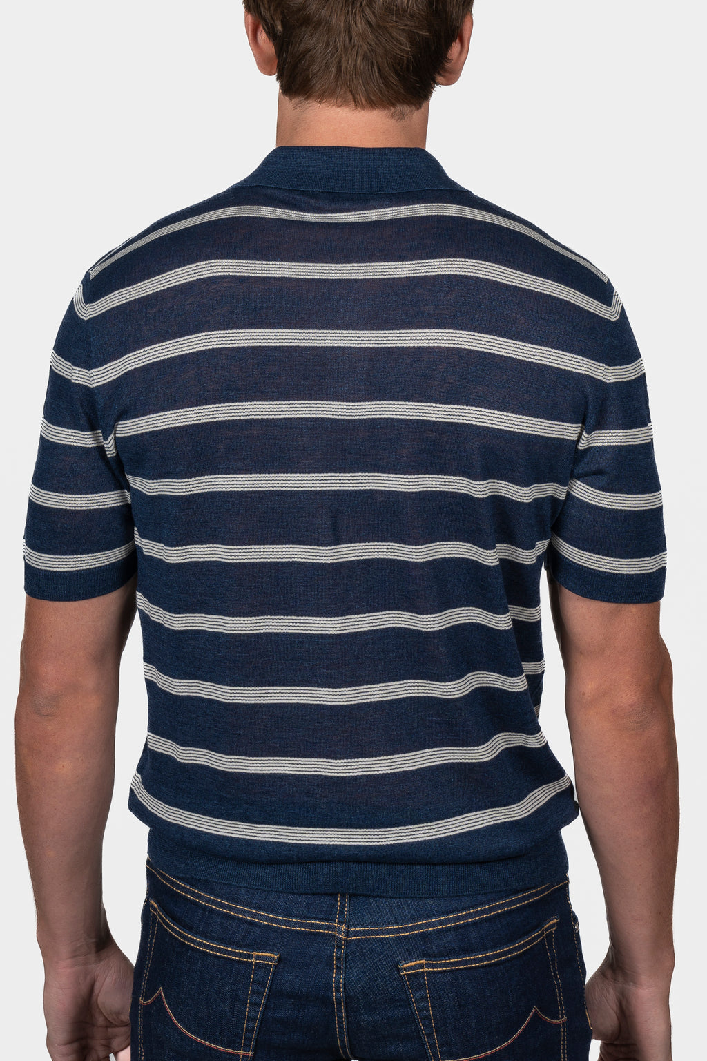 ALTEA | Knitted Stripe Polo | Navy