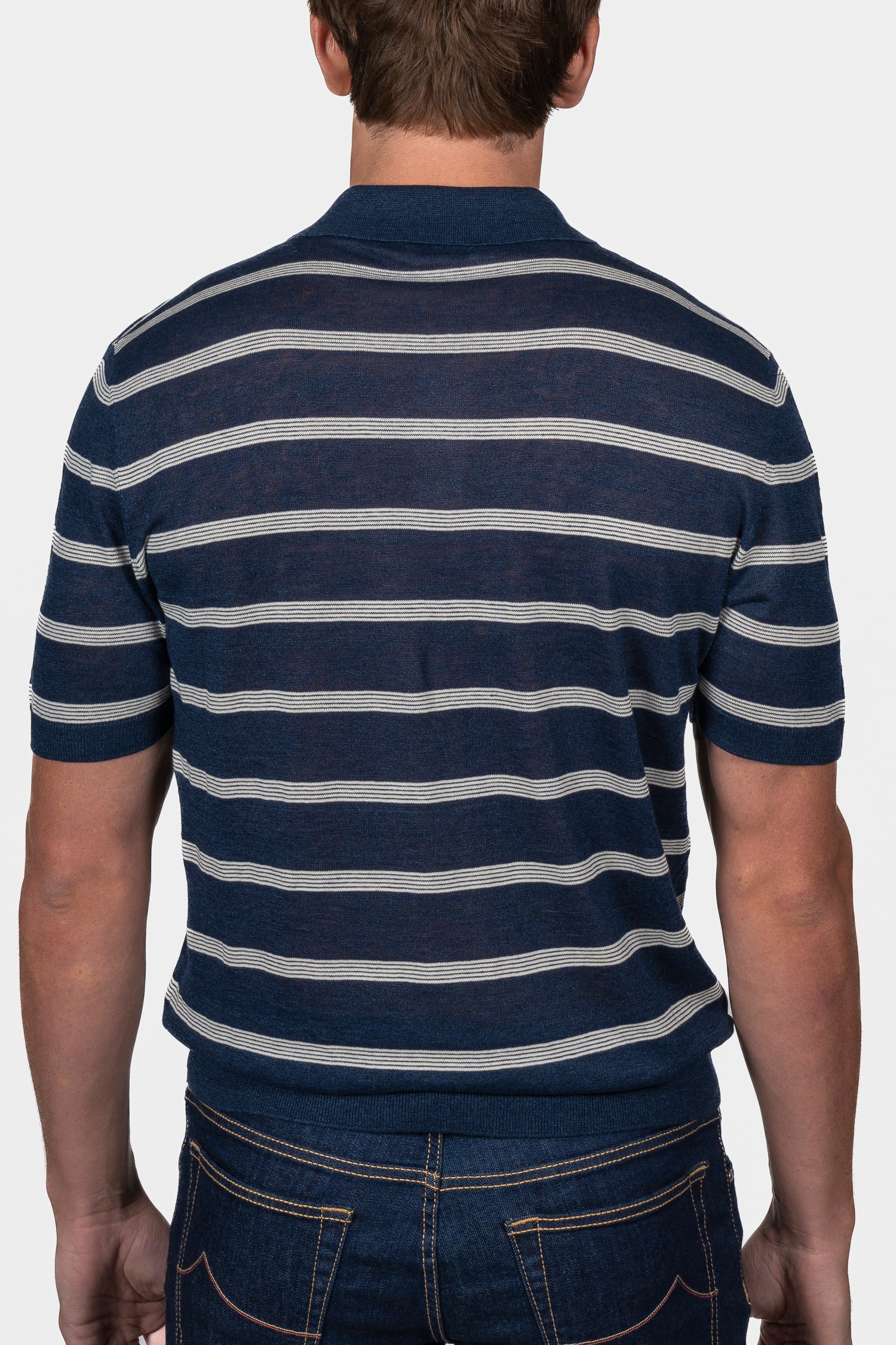 ALTEA | Knitted Stripe Polo | Navy