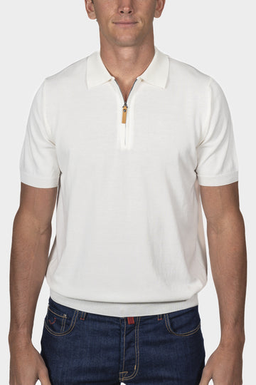 CANALI White Zipped Knit Polo