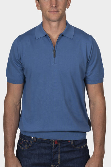 CANALI Sky Blue Zipped Knit Polo