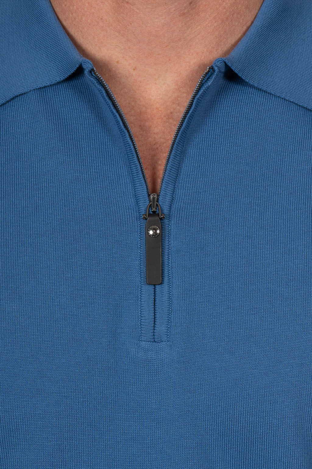 CANALI | Zip-Neck Knitted Polo | Sky Blue