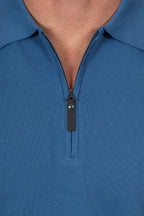 CANALI | Zip-Neck Knitted Polo | Sky Blue