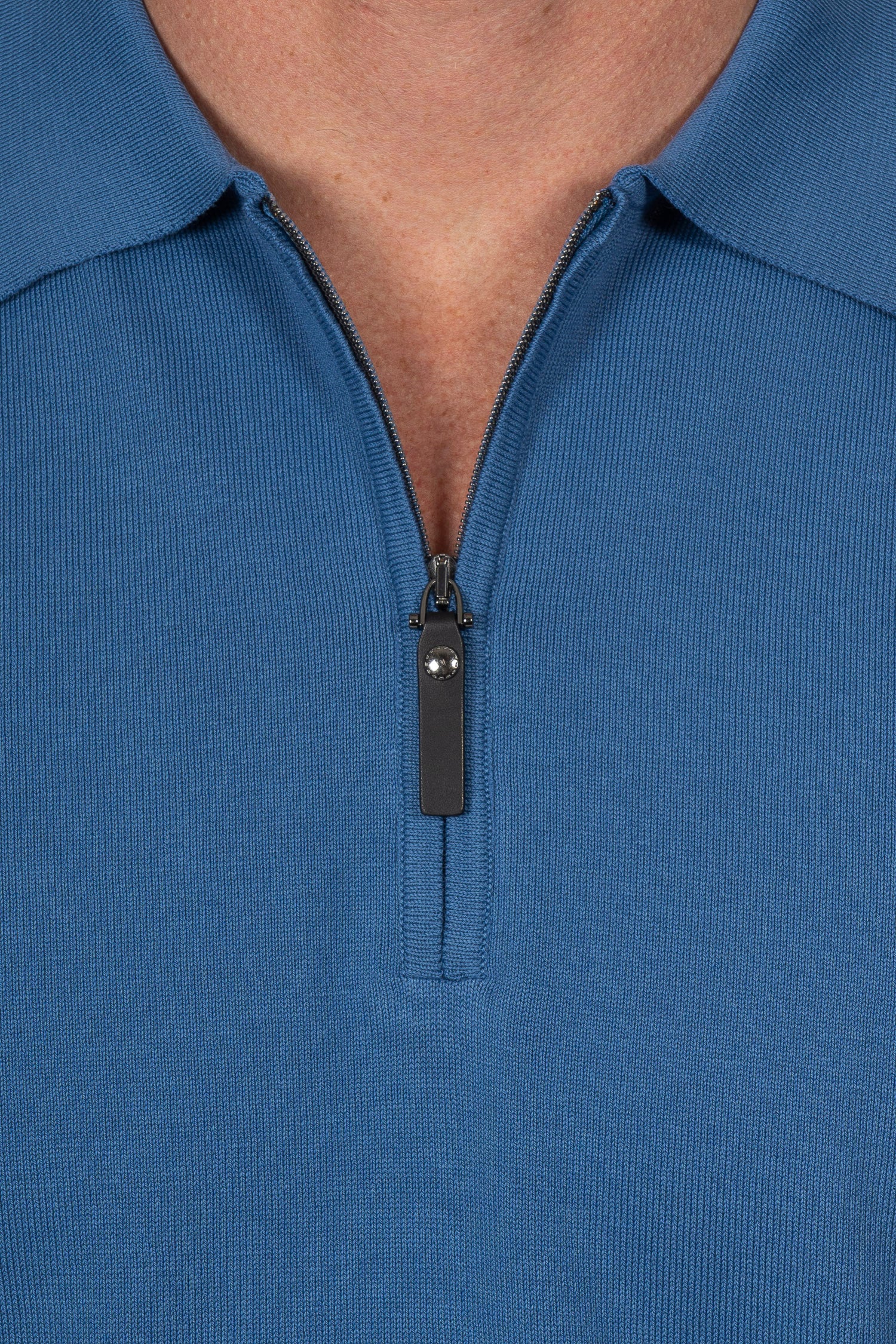 CANALI | Zip-Neck Knitted Polo | Sky Blue