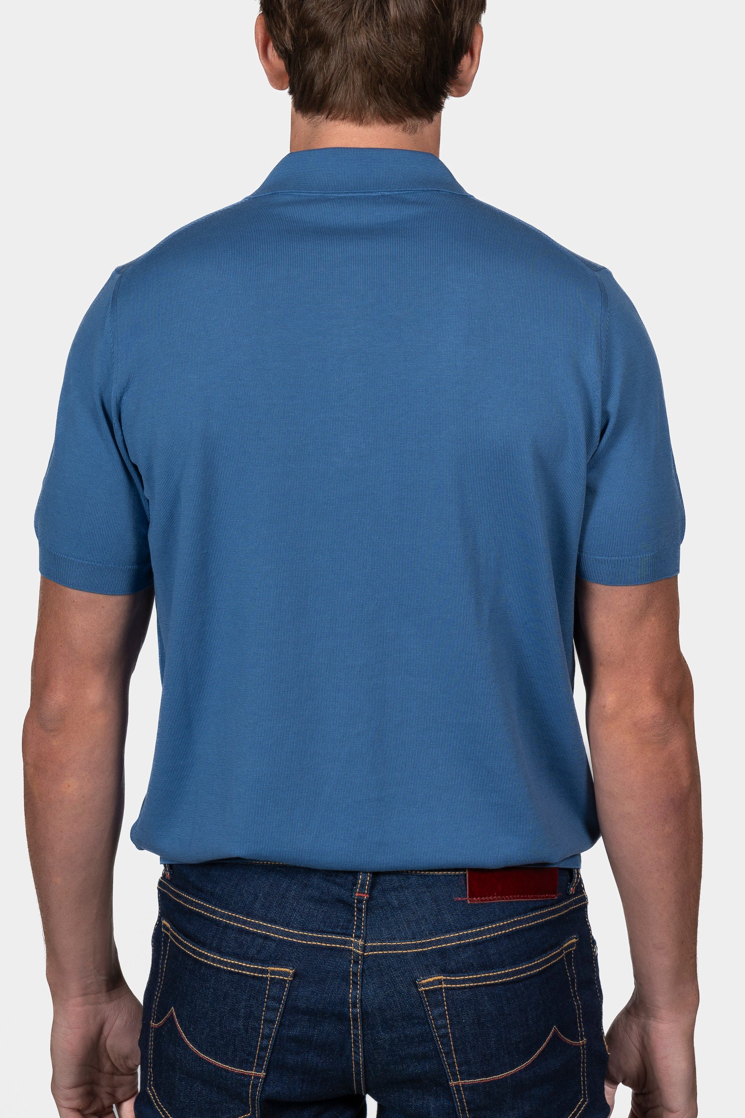 CANALI | Zip-Neck Knitted Polo | Sky Blue