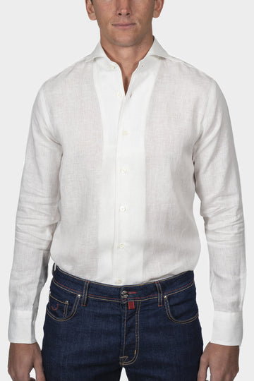 CANALI White Plain Linen Shirt