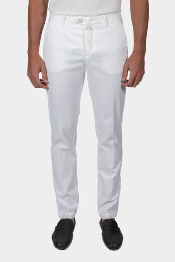 KITON White Cotton & Silk Trousers