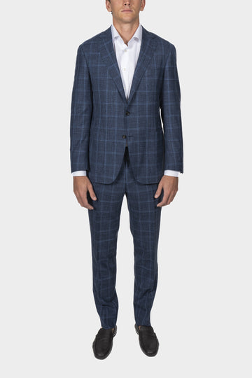 CANALI Dark Blue Unlined Check Travel Suit