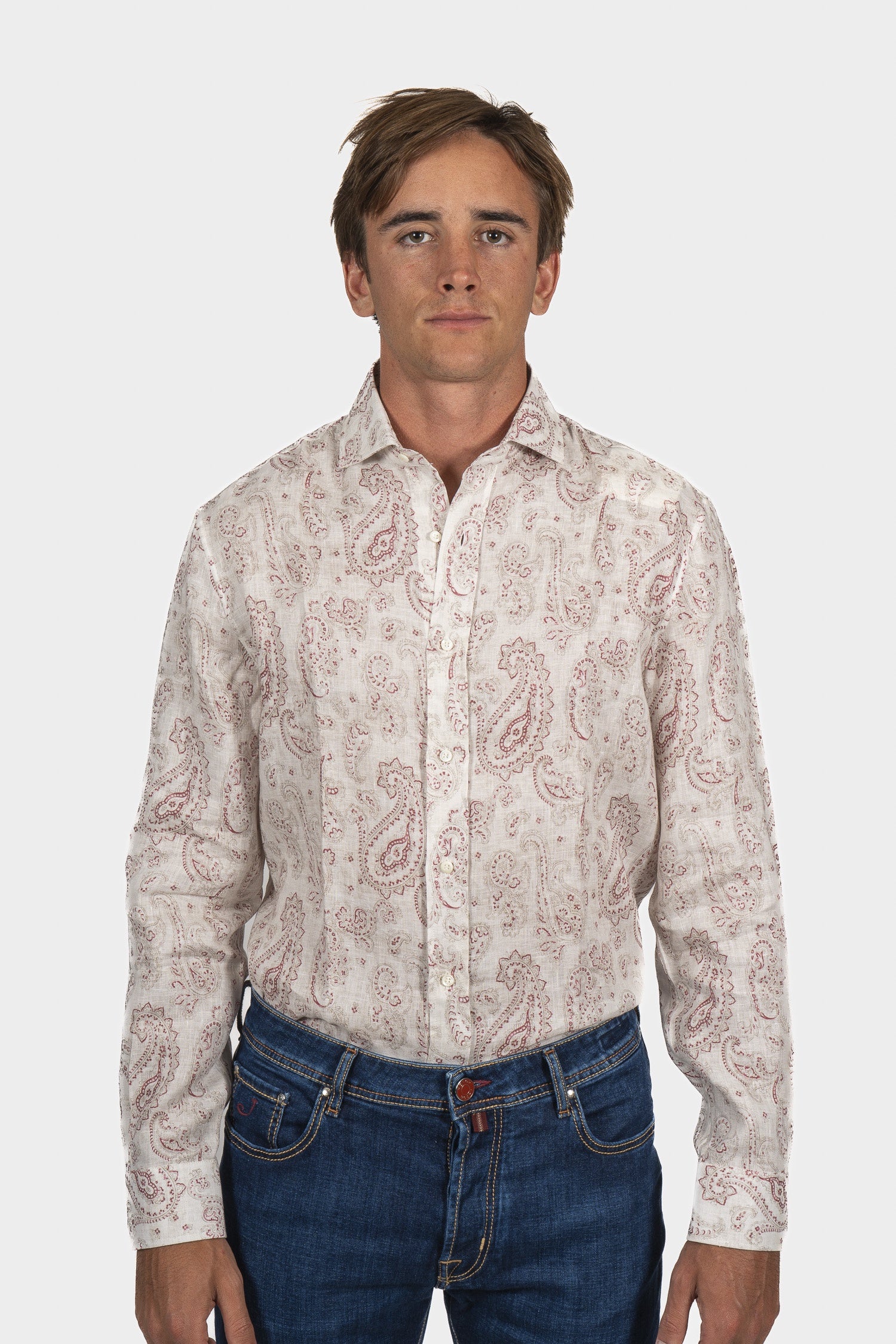 BRUNELLO CUCINELLI | Linen Paisley Shirt | Red & Cream