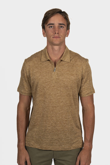 FEDELI Camel Zip Neck Polo