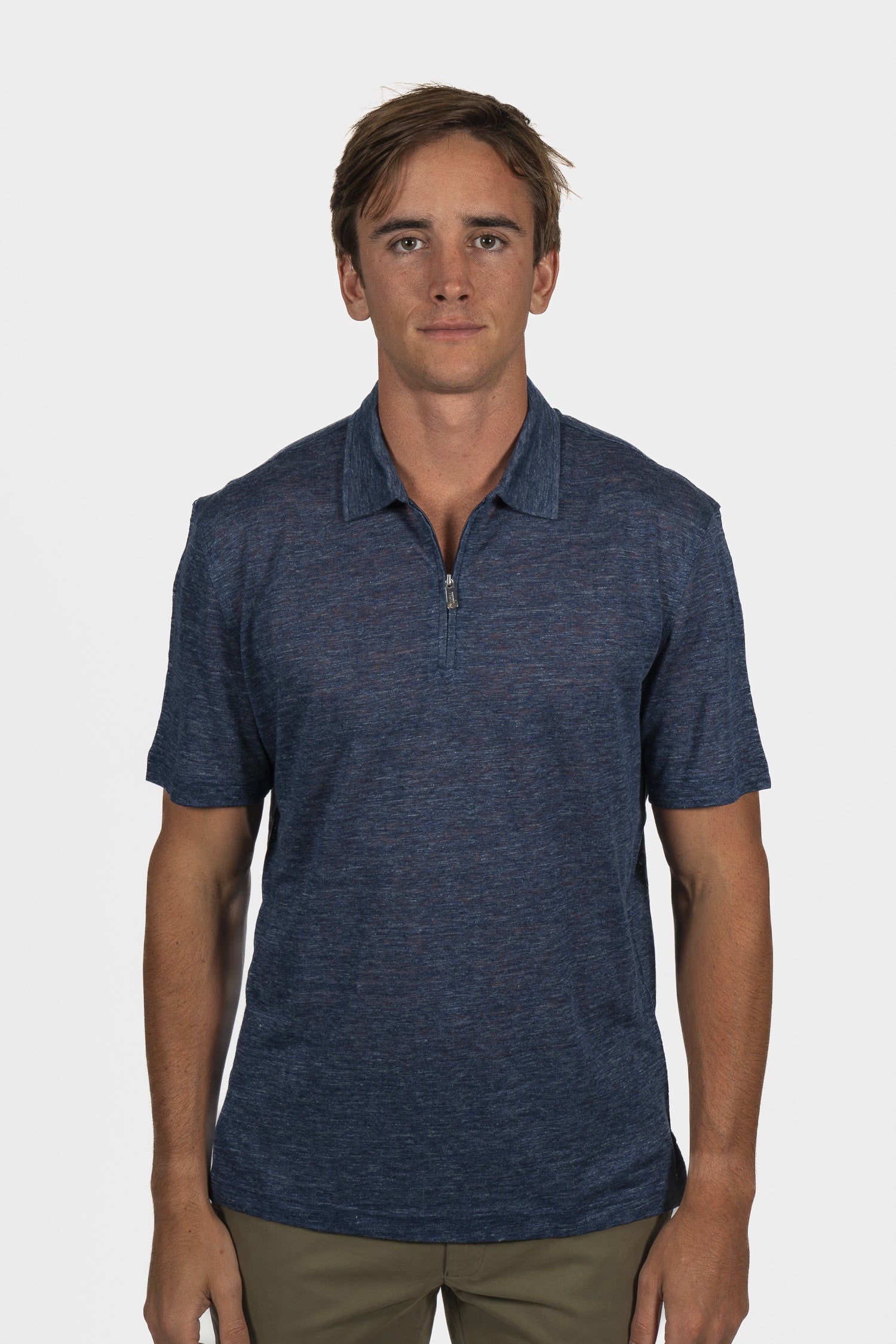FEDELI | Zip Neck Polo | Dark Blue