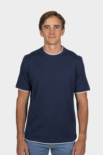 BRUNELLO CUCINELLI Dark Blue Regular Fit T-Shirt With Trims