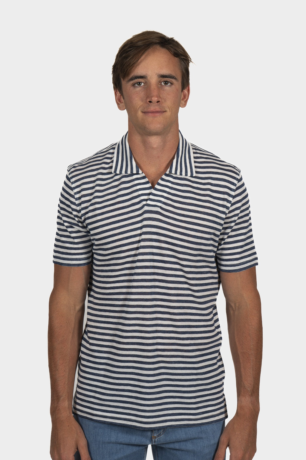 FEDELI | Striped Polo | Navy & White