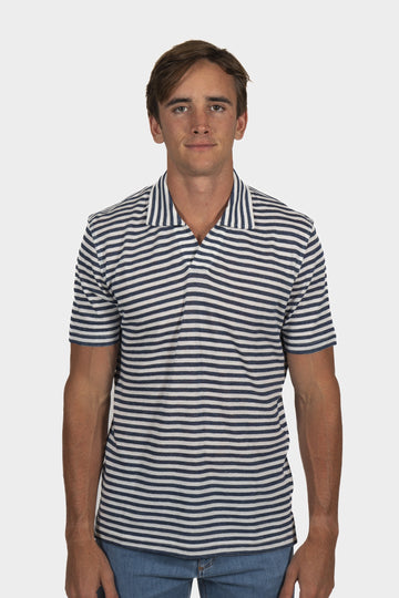 FEDELI Navy & White Striped Polo