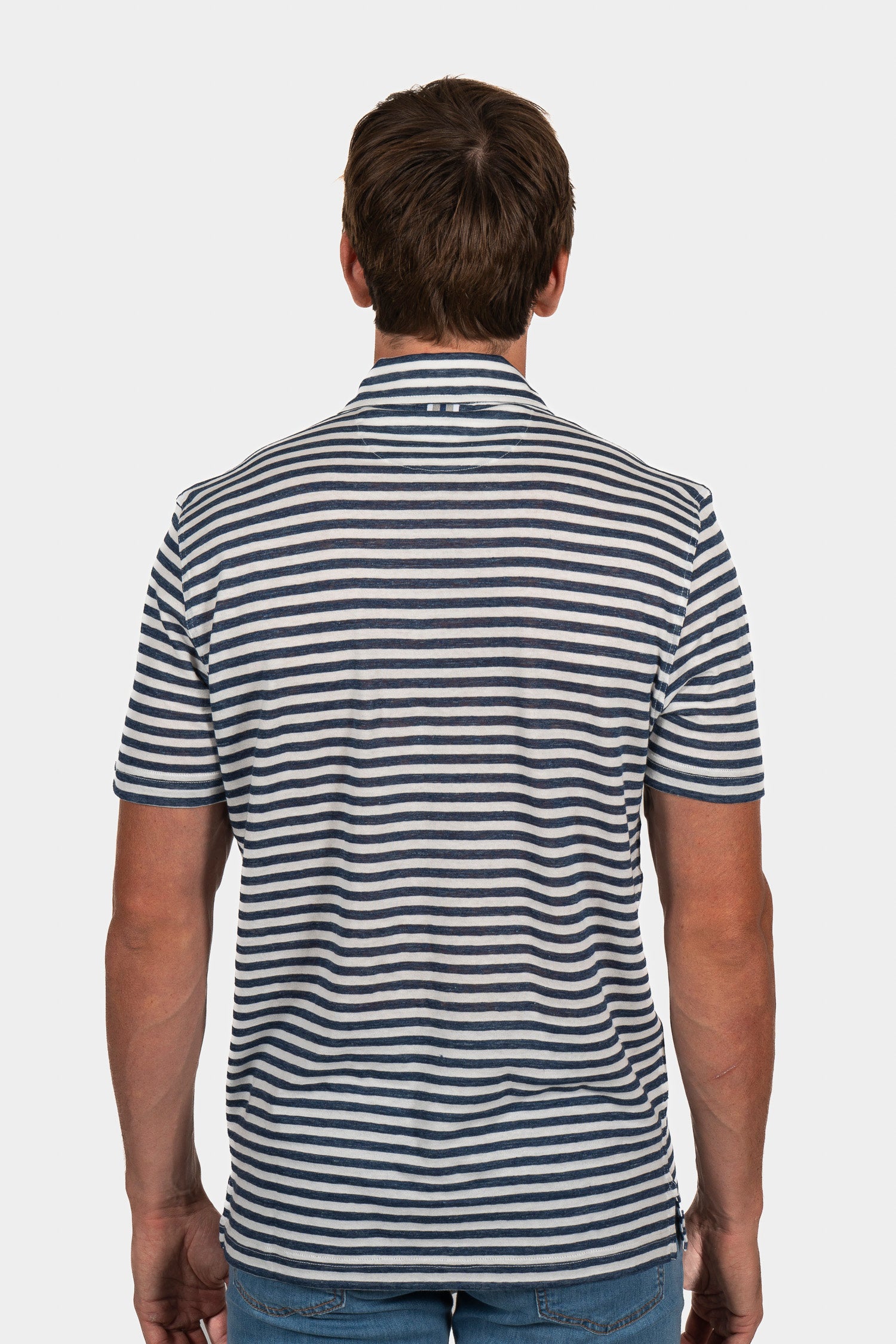 FEDELI | Striped Polo | Navy & White