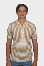 FEDELI | Striped Polo | Camel & White