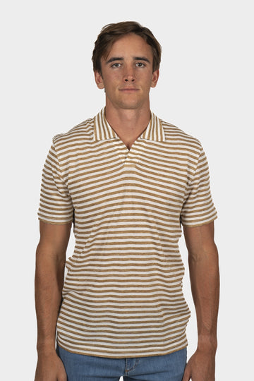 FEDELI Camel & White Striped Polo
