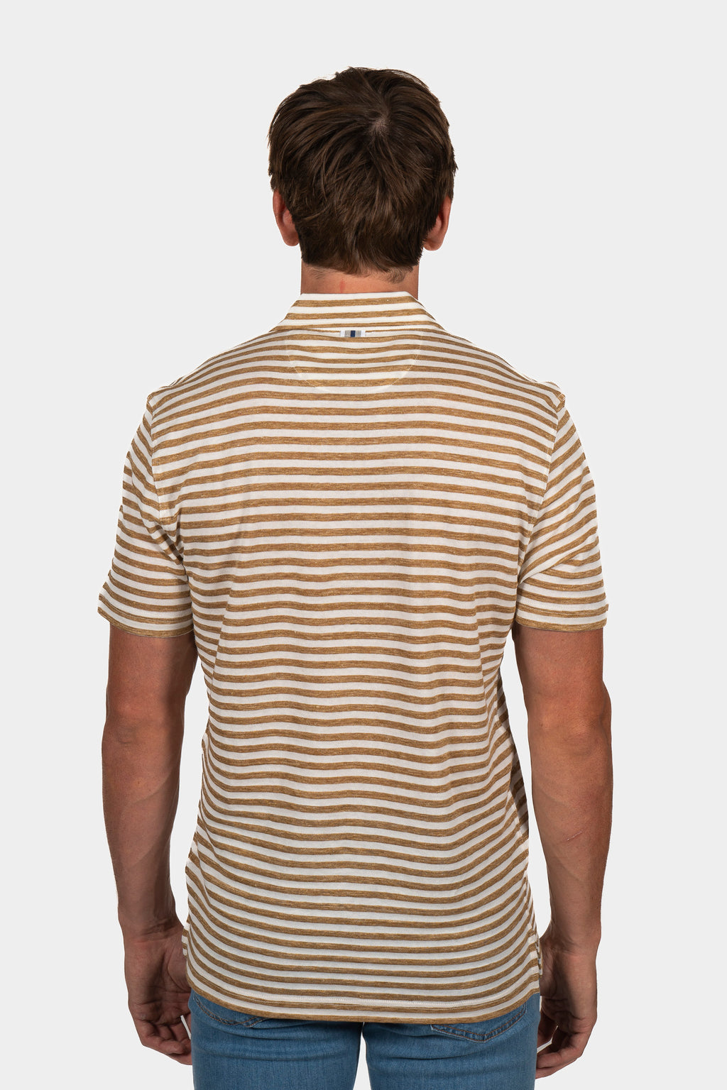 FEDELI | Striped Polo | Camel & White