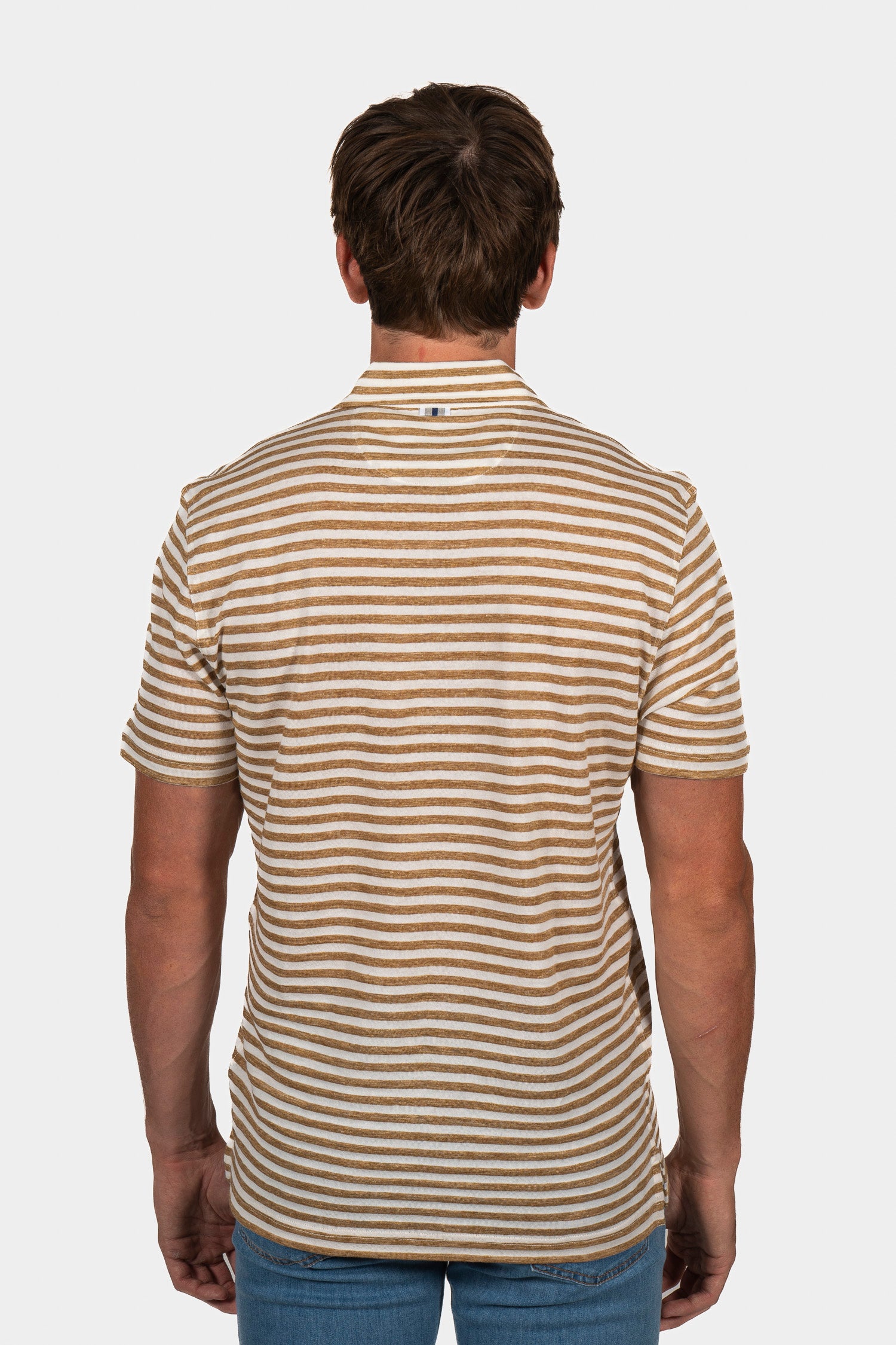 FEDELI | Striped Polo | Camel & White