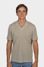 FEDELI | Striped Polo | Khaki & White