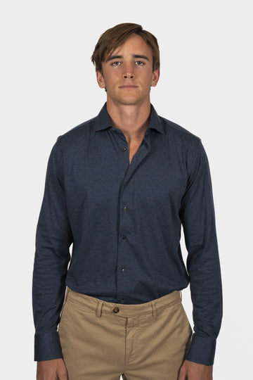 CANALI Dark Blue Regular Fit Jersey Shirt