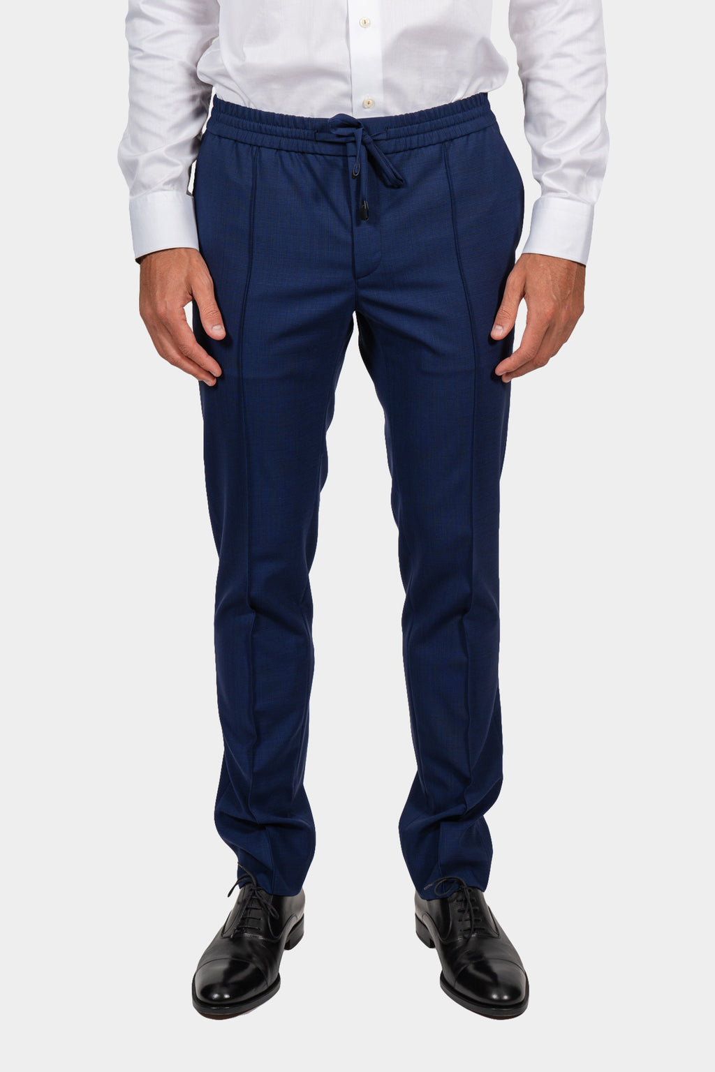 BRIONI | Fine Check Drawstring Trousers | Navy