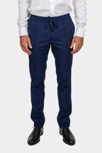 BRIONI | Fine Check Drawstring Trousers | Navy