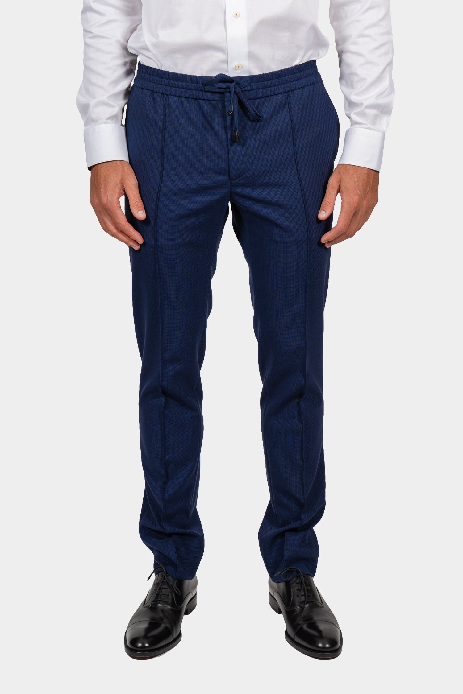 BRIONI | Fine Check Drawstring Trousers | Navy