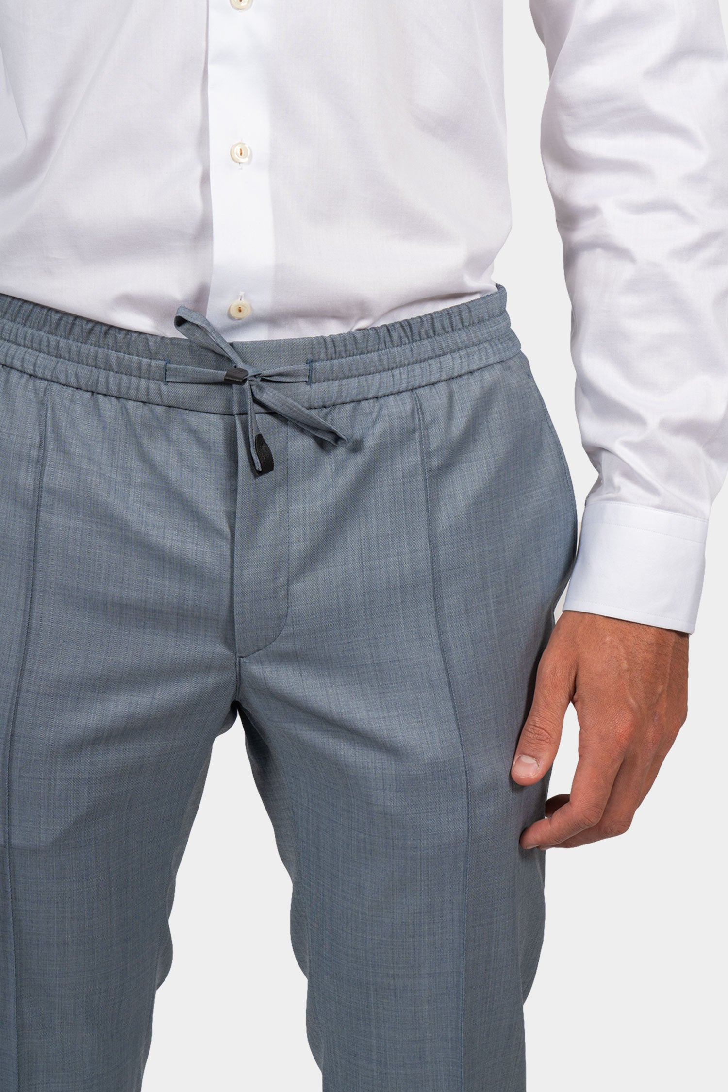 BRIONI | Drawstring Wool Trousers | Blue