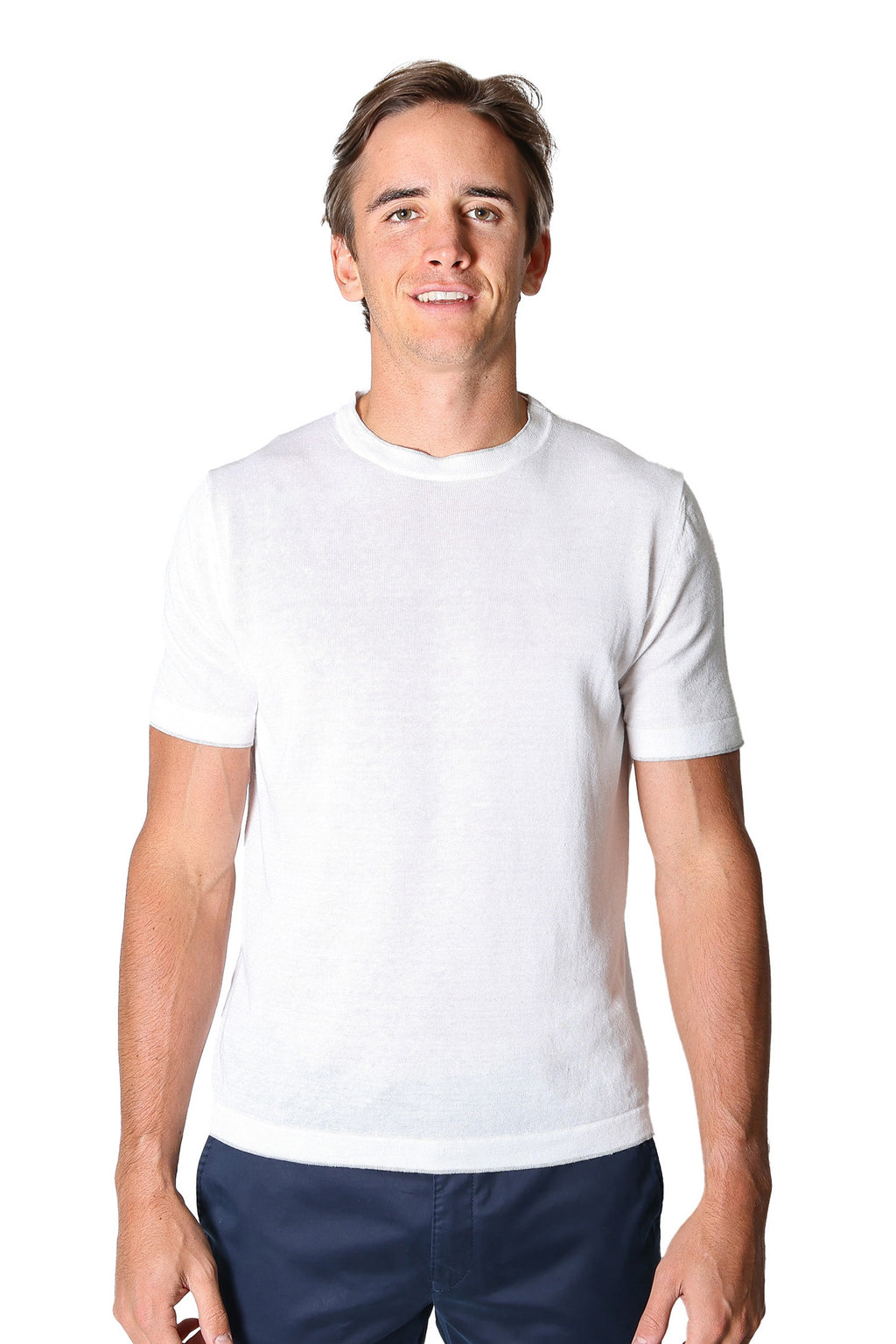 PP S/S KNITTED TEE LINEN-COTTON W TRIM WHITE