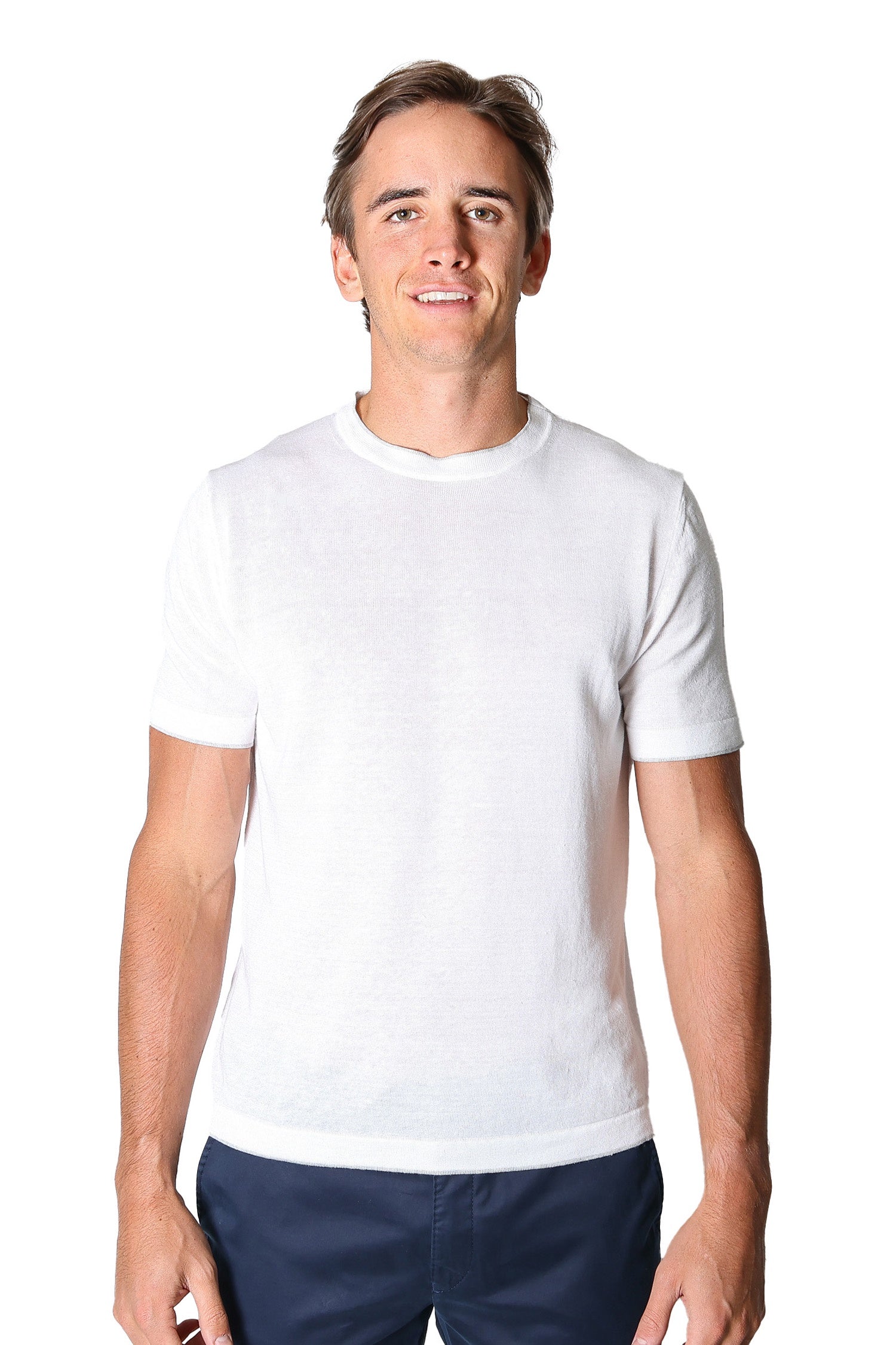 PP S/S KNITTED TEE LINEN-COTTON W TRIM WHITE