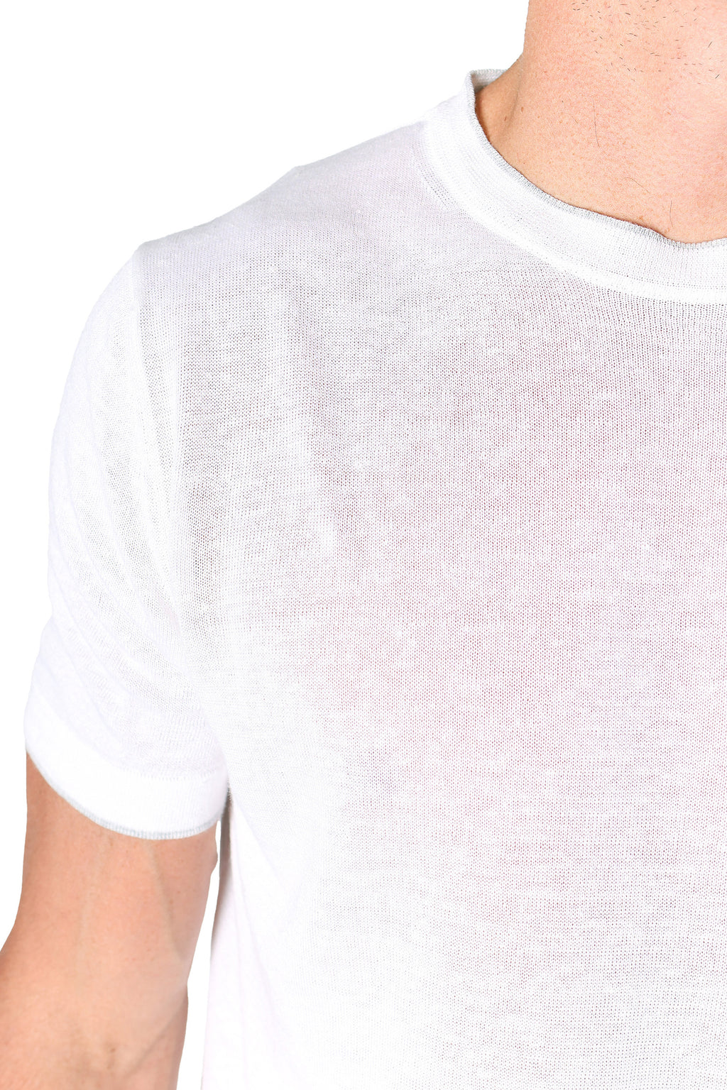 PP S/S KNITTED TEE LINEN-COTTON W TRIM WHITE