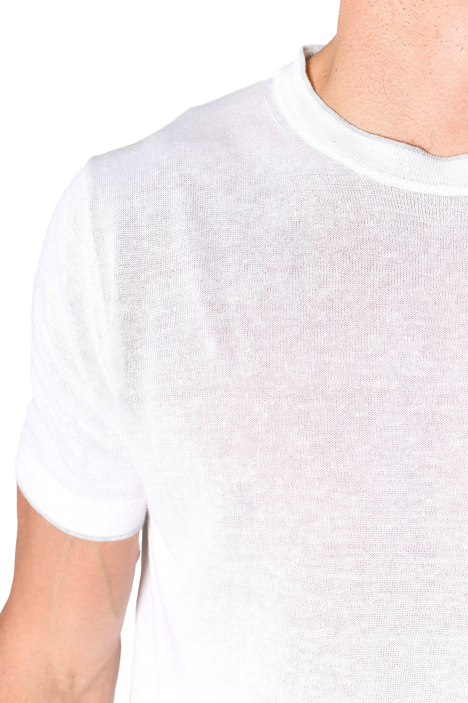 PP S/S KNITTED TEE LINEN-COTTON W TRIM WHITE