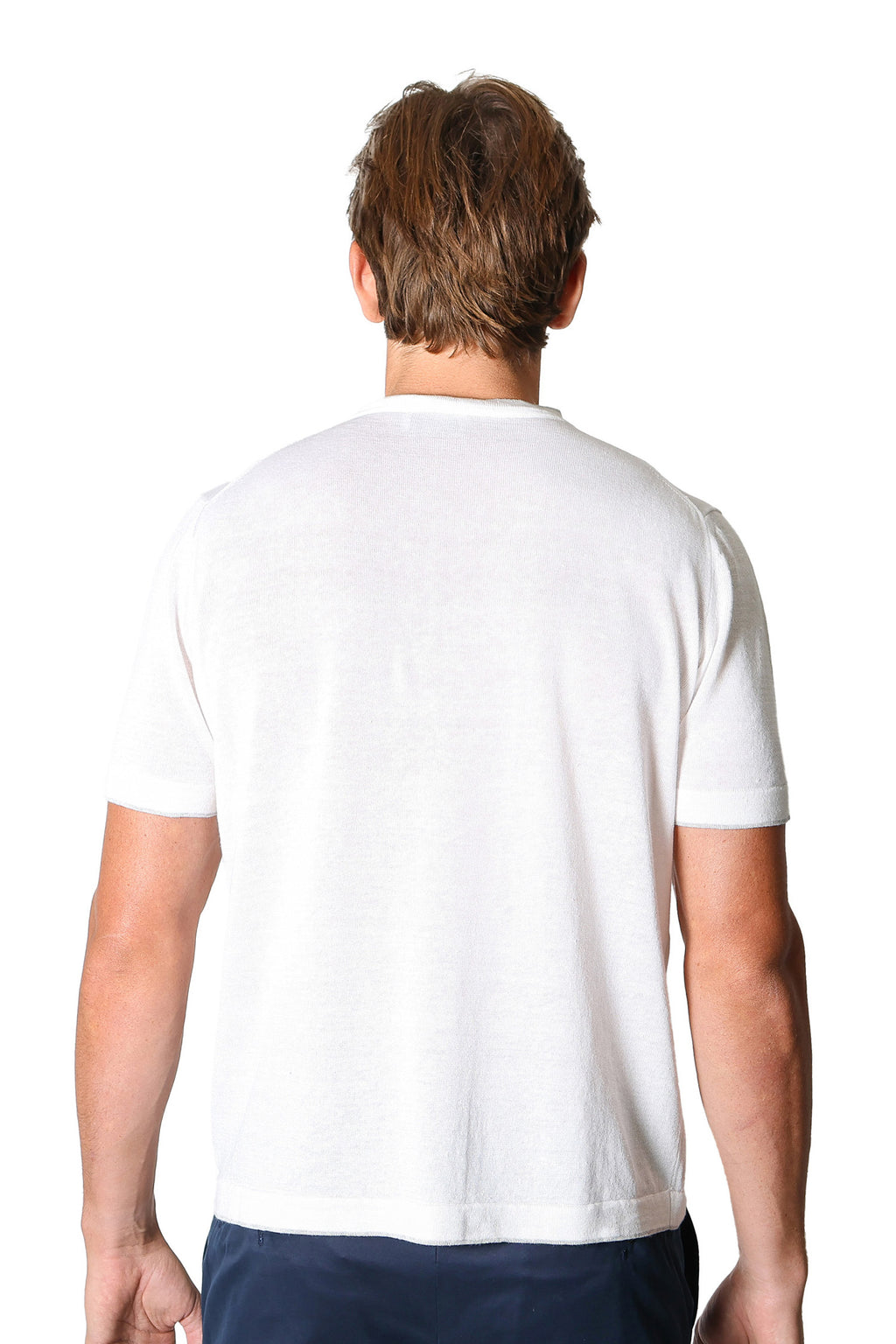 PP S/S KNITTED TEE LINEN-COTTON W TRIM WHITE