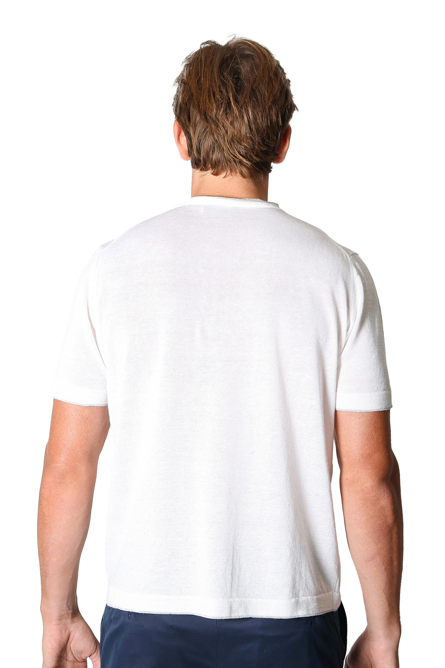 PP S/S KNITTED TEE LINEN-COTTON W TRIM WHITE