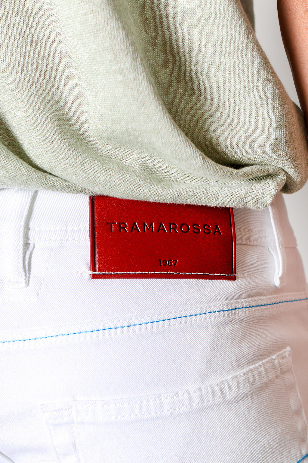 TRAMAROSSA | Denim Leonardo Jeans With Blue Stitch | White