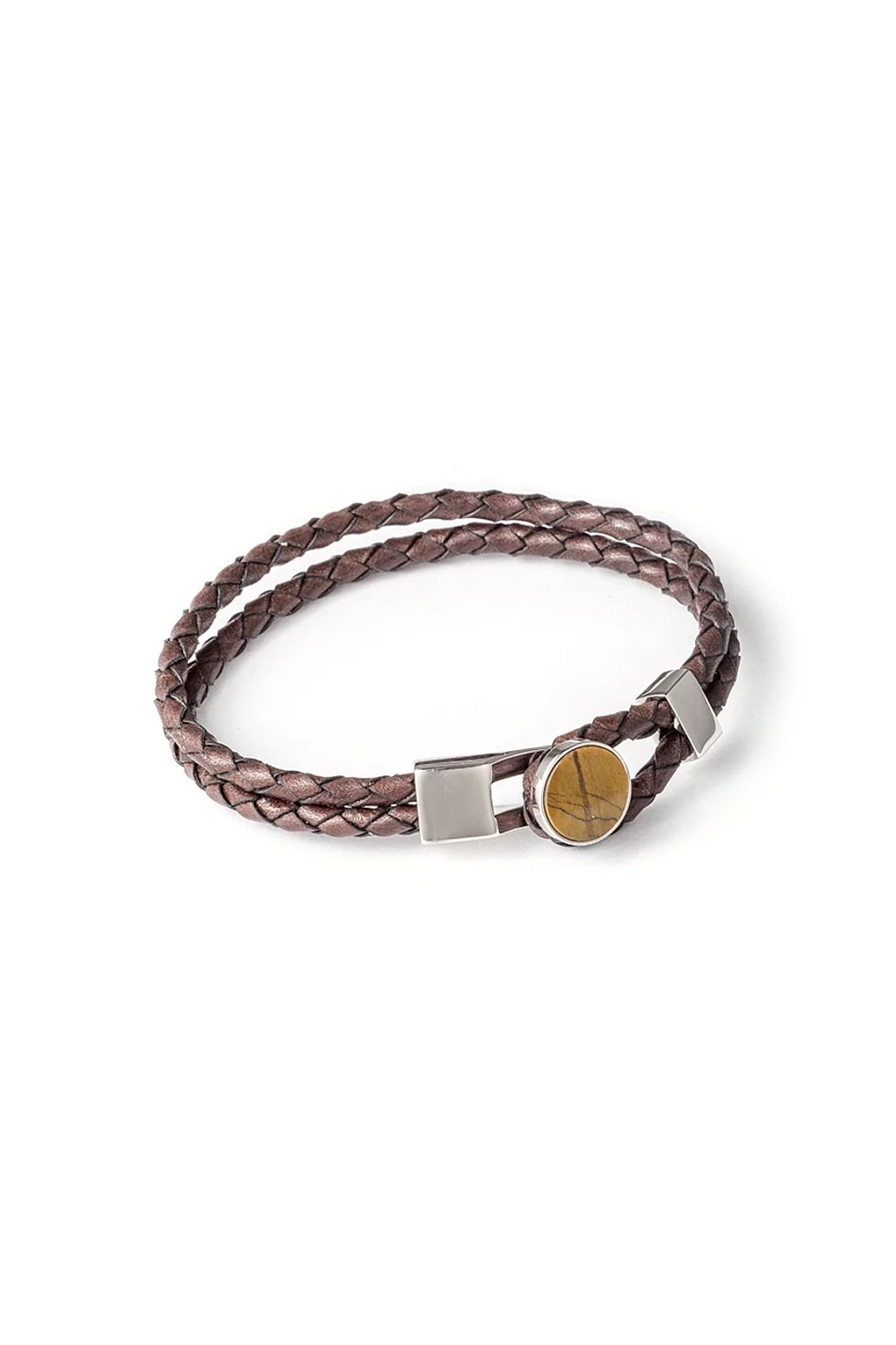 MITCHELL OGILVIE | Plaited Bracelet Tiger Eye Clasp | Chocolate