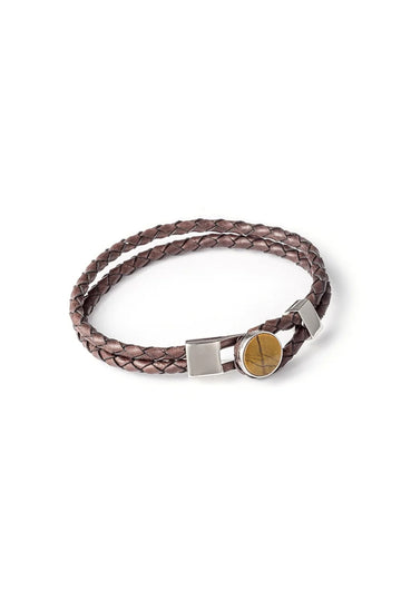 MITCHELL OGILVIE Chocolate Plaited Bracelet Tiger Eye Clasp