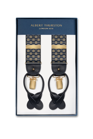 ALBERT THURSTON Navy Yellow Spotted 2-In-1 Braces