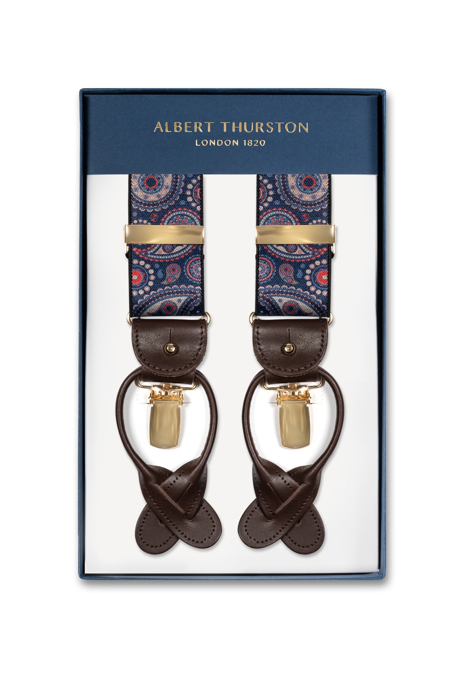 ALBERT THURSTON | Large Paisley 2-In-1 Braces | Navy & Red