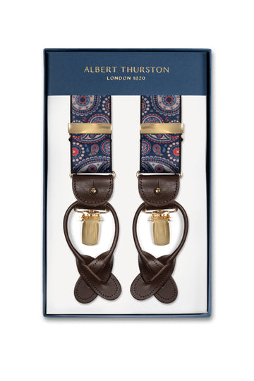ALBERT THURSTON Navy & Red Large Paisley 2-In-1 Braces