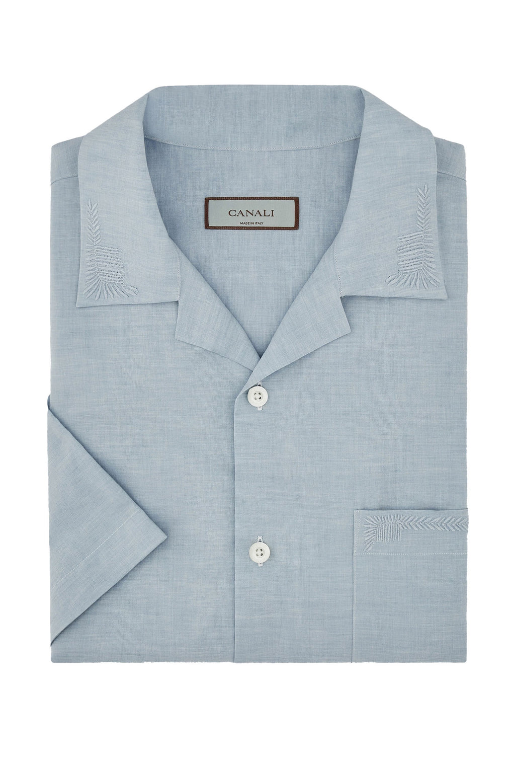 CANALI | Short Sleeve Shirt With Embroidery | Sky