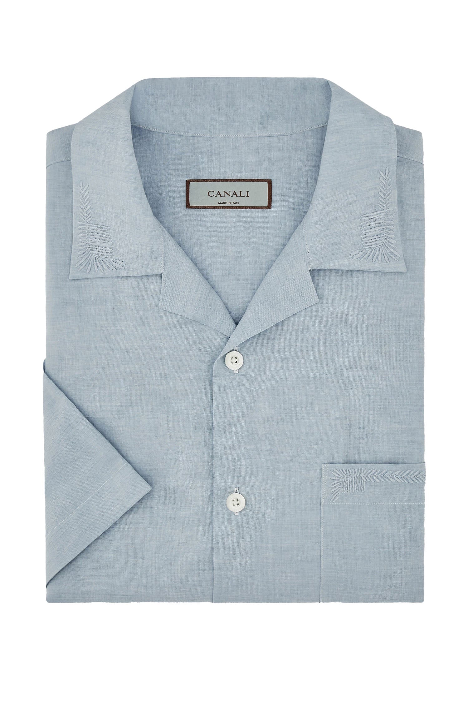CANALI | Short Sleeve Shirt With Embroidery | Sky