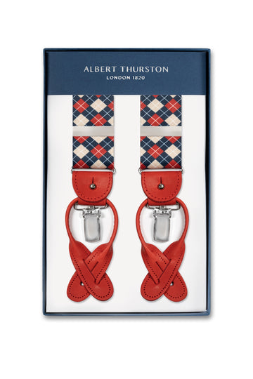ALBERT THURSTON Red & Navy Argyle 2-In-1 Braces