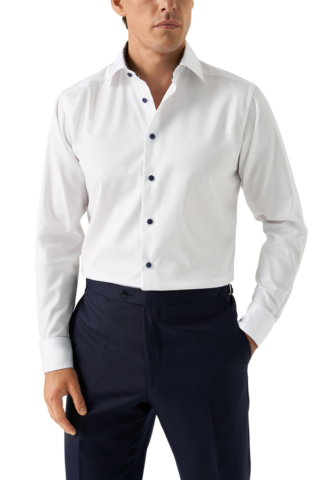 ETON | Shirt With Navy Buttons | White