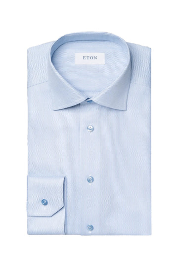 ETON Blue Contemporary Fit Herringbone Striped Shirt