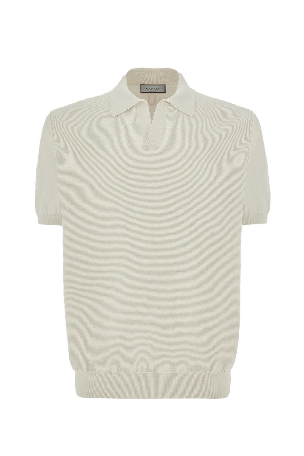 CANALI | V-Neck Ribbed Front Polo | Cream